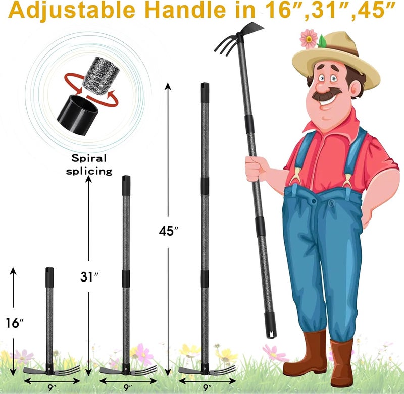 Lilyvane Hoe and Cultivator - 45” Long Handle - Heavy Duty Garden Hoe Tiller, Standing Hoe Garden Tools Durable Cultivator Hoes Hand Rake Fork for Gardening Weeding Planting Loosening Soil - Image 3
